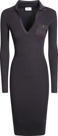Elisabetta Franchi Fitted Black Ribbed Midi Dress