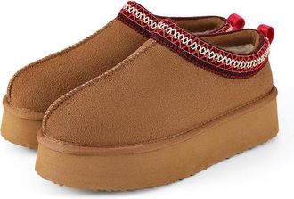 Generic GLDFW Winter Fuzzy Womens Slippers Fluffy Warm Outdoor Slides Cotton Shoes Platform Plush Lining Women Slippers Brown