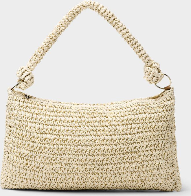 Womens Knotted tubular handle braided-straw bag