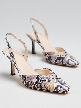 Maeve Square-Toe Slingback Leather Heels