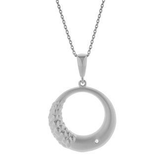 LuvMyJewelry Calindra Sterling Silver 0.01 Ct Diamond Crescent Circle Pendant Necklace