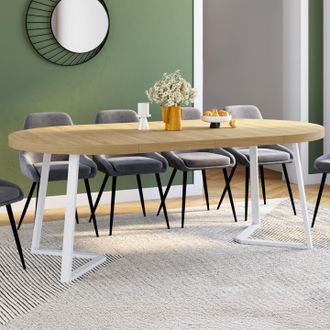 IDMarket Selma Mesa De Comedor Redonda Extensible 4-10 Personas Madera Y Blanco 110-200 Cm
