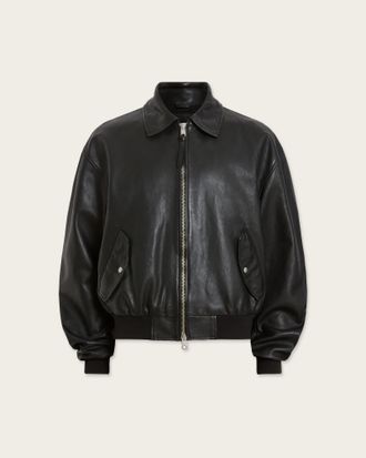 AllSaints Sheep Leather Marco Oversized Leather Bomber Jacket, Size: M