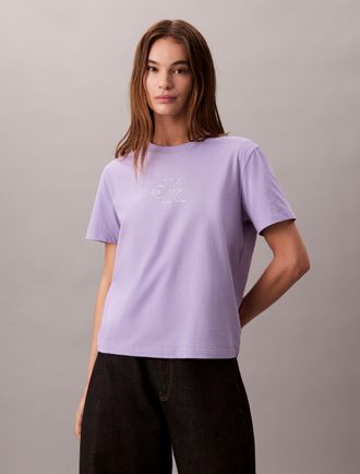 Calvin Klein Jeans T-Shirt CALVIN KLEIN JEANS SS CLASSIC FOIL MONOLOGO TEE, Damen, Gr. XXS (34), soft lavender, Web, Obermaterial: 100% Baumwolle, unifarben, regular fit