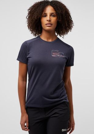 Jack Wolfskin T-Shirt JACK WOLFSKIN VONNAN GRAPHIC T W, Damen, Gr. XS, grau (graphite), Obermaterial: 100% Polyester, Shirts T-Shirt