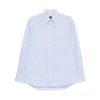 Brioni Casual Shirts, male, Blue, Size: 2XL Hidden BD Striped Buttoned Shirt