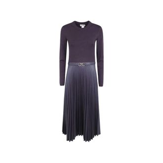 Twinset Lange gebreide jurk van imitatieleer - Dames - Jurken - Bruin - Maat: M Leer