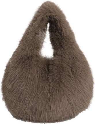 Generic Womens Plush Bags Fluffy Ladies Leather Hand Bag Classic Trendy Design Casual Vintage(Coffee)