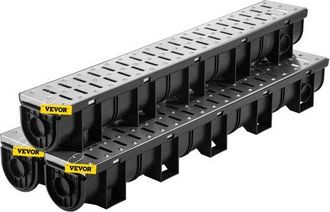 OEM Sistema De Drenaje De Zanja 15x13x100 Cm Kit De Drenaje Para Canal De Entrada Rejilla Met&aacute;lica 3 Piezas De Hdpe, Acero Inoxidable, Para Jard&iacute;n, Piscin
