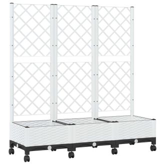 vidaXL Jardinera Con Enrejado Y Ruedas Blanco 120 X 40 X 131,5 Cm Pp Vidaxl