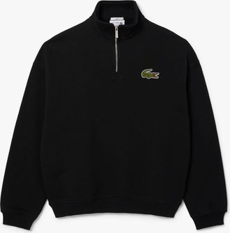 Lacoste Mens Fit Zip Neck Badge Accent Sweatshirt in Black - Size X-Small