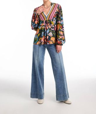 FDJ V-Neck Mixed Media Top In Garden Camouflage