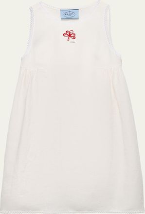 Prada Embroidered Slubbed Canvas Mini Dress