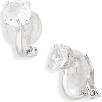 Nadri Modern Love Round Cut Cubic Zirconia Clip-On Earrings in Rhodium at Nordstrom Rack