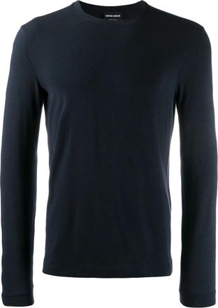 Giorgio Armani Katoenen T-shirt met logo - Heren - Longsleeves - Blauw - 2XL - Katoen - Tops