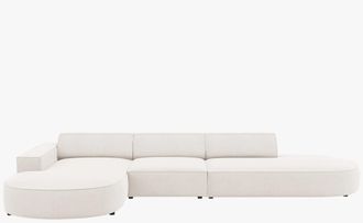 BLOOMINGLOFT 5-Sitzer Design Ecksofa Jodie mit abgerundeten Ottomanen und Eckteil links - Strukturstoff