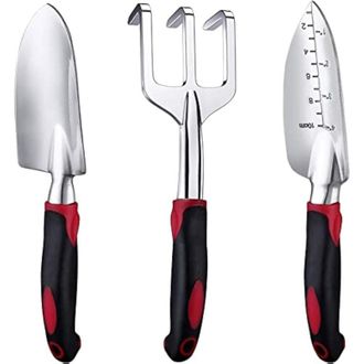 OEM Set Di 3 Attrezzi Da Giardinaggio In Alluminio Pressofuso: Rastrello, Vanga E Zappa Con Manici Antiscivolo In Gomma - Rosso