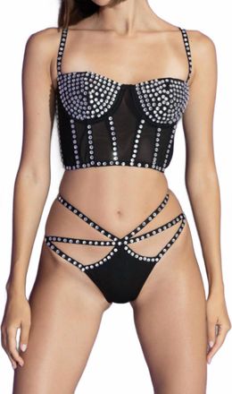 Kikiriki Womens Crystal Embellished Mesh Bustier Set