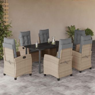 vidaXL Set Comedor De Jard&iacute;n 7 Pzas Con Cojines Rat&aacute;n Sint&eacute;tico Beige Vidaxl