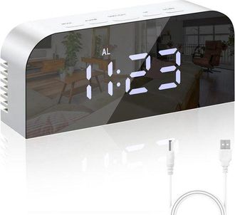 No Brand Despertador Digital Matutino Con Espejo Y Puertos De Carga Usb Para Dormitorio 12/24 Horas 2 Niveles De Brillo