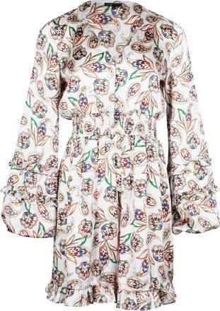 Maje Paisley Print Balloon Sleeve Mini Dress in White Polyester