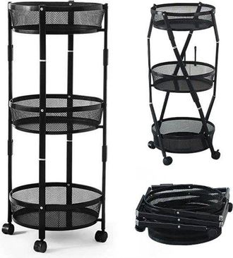 OEM Estante De Almacenamiento De Cocina - Seven Comfort - 3 Niveles - Plegable - 15kg Por Nivel - Negro