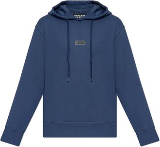 Versace Jeans Couture Sweatshirt met logo applicatie - Heren - Hoodies - Blauw - S - Katoen - Hoodies & sweatvesten