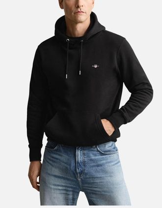 GANT Mens Gant Shield Mens Hoodie Regular Fit Pullover Hooded Sweatshirts - Black - Size: 40