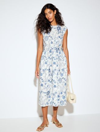 Icone Womens Delicate blue flowers drawstring-waist maxi dress