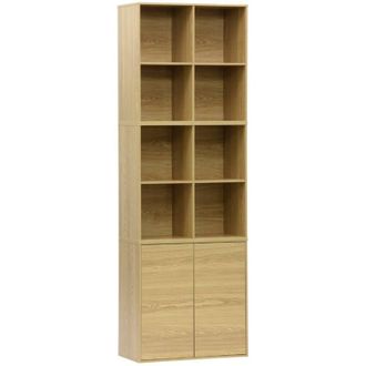 Sweeek Sweeek - Shelf, modular bookcase wood decor 3 elements - 2 doors 8 compartments, Kompo, Light wood, 70x35x70 cm