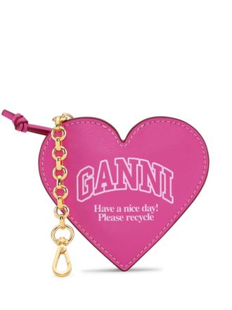Ganni Funny Heart logo-print purse - Pink