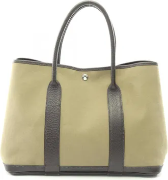 Herm&egrave;s Brown Khaki Toile Officier Canvas Leather Buffalo Leather Handbag Tote Bag (Pre-Owned)