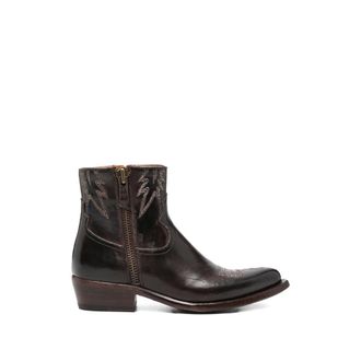 Eraldo Embroidered Leather Ankle Boots