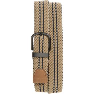 Cole Haan Stripe Reversible Stretch Woven Belt in Khaki/Navy at Nordstrom, Size 34