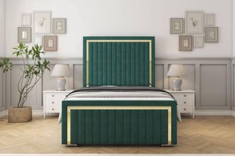 Sloomy Boston Gold Plush Bed Frame With 50 Upholstered Headboard in Emerald | Size: Small Double