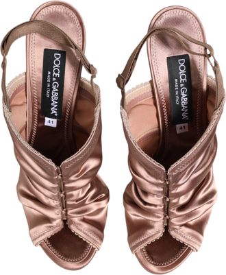 Dolce & Gabbana Womens Bronze Satin Ruched Slingback Sandals Shoes