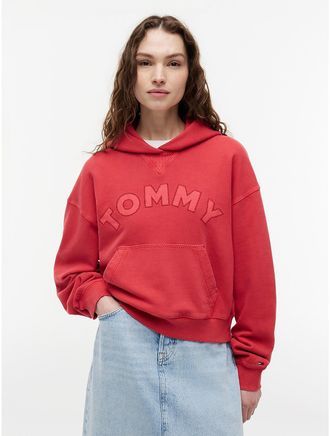Tommy Hilfiger Womens Tommy Jeans Boxy Fit Garment-Dyed Hoodie - Amaryllis Red - M