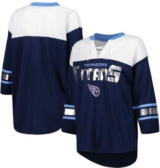 G-III 4Her by Carl Banks Womens G-III 4Her by Carl Banks Navy/White Tennessee Titans Double Team 3/4-Sleeve Lace-Up T-Shirt at Nordstrom, Size X-Small