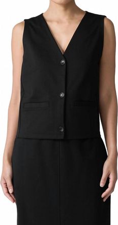 Eileen Fisher Flex Ponte Washable Button Front Vest In Black