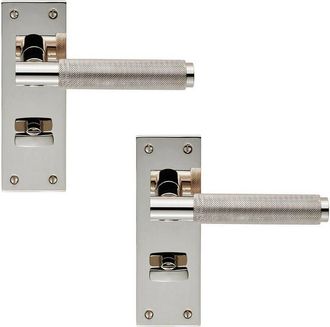 Loops 2x PAIR Knurled Round Lever on Slim Bathroom Backplate 150 x 50mm Nickel