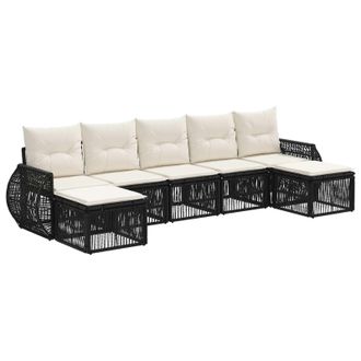 vidaXL Conjunto De Sof&aacute;s De Jard&iacute;n 7 Pcs Negro Y Blanco Crema Vidaxl