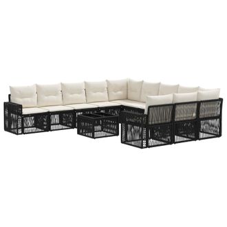 vidaXL Conjunto De Sof&aacute;s De Jard&iacute;n 12 Pcs Negro Y Blanco Crema Vidaxl
