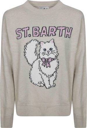 MC2 Saint Barth Tessa Cat Graphic Ribbed Crewneck Sweater