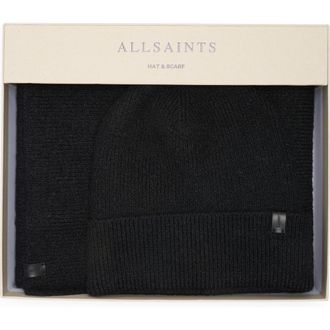 AllSaints Fuzzy Beanie & Scarf Gift Set in Black at Nordstrom Rack