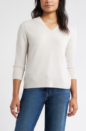 Caslon V-Neck Wool & Cashmere Sweater in Ivory Pristine Heather at Nordstrom Rack, Size Xx-Small