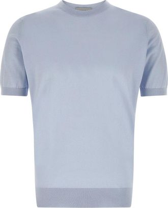 John Smedley Kempton T-Shirt - Heren - Ronde hals truien - Blauw - 2XL - Katoen - Truien & Vesten