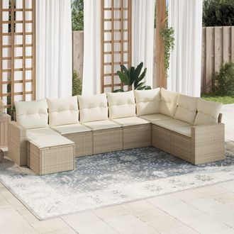 vidaXL Vidaxl - Juego De Sof&aacute;s De Jard&iacute;n Con Cojines Beige 8 Pzas Rat&aacute;n Pe