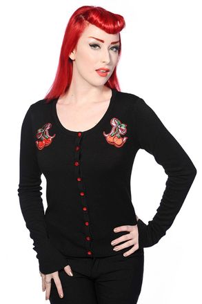 Banned New Womens Cherry Bow Rockabilly Retro 50s Cardigan (S (UK 8-10), Cherry Bow)
