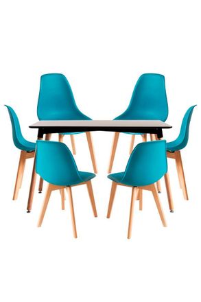 Regalos Miguel Regalos Miguel - Conjuntos De Mesa Y Sillas - Conjunto Mesa Tower Rectangular 120 X 80 Cm Negra Y Pack 6 Sillas Kelen - Verde Azulado