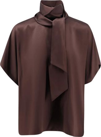 Brunello Cucinelli High-Neck Silk Blouse - female - Brunello Cucinelli - Blouses - Brown - XL - Blouses & Shirts